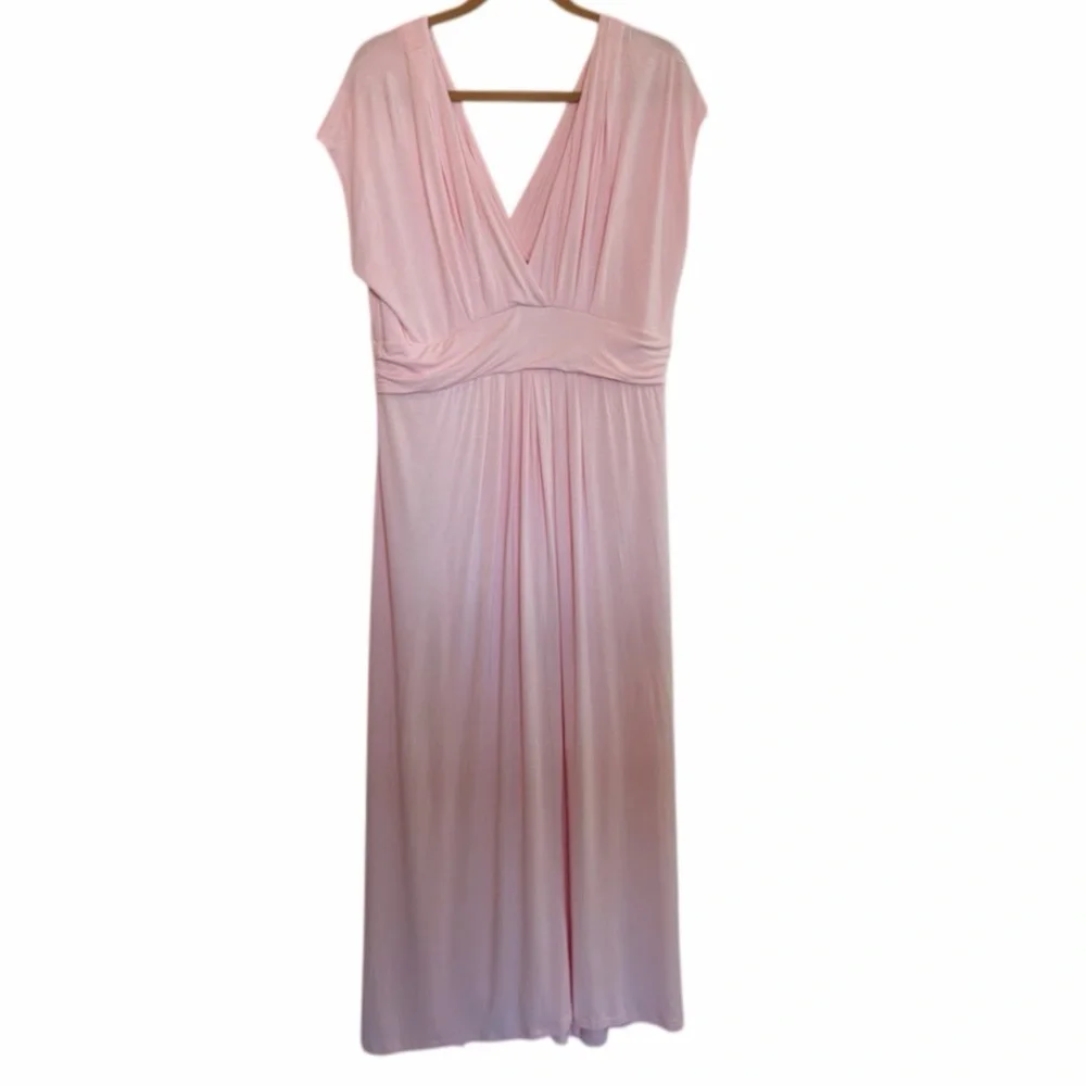 RESERVED IMAN Blush Pink Maxi Dress Plus Size 1X Short Empire Waist Flowy - Picture 7 of 16